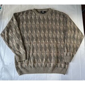 VTG TSRL Textured Diamond Knit Sweater Men's Large Brown Tan Grandpa Core Turkey
